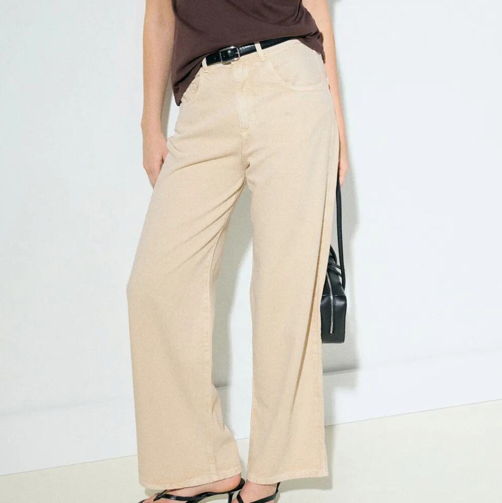 Icon Denim Off White Wide Leg Jeans Size 29 High Rise Baggy Beige Poppy $203